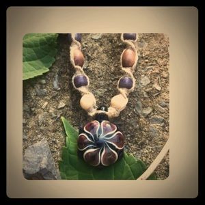 Blown Glass Pendant Hemp Necklace